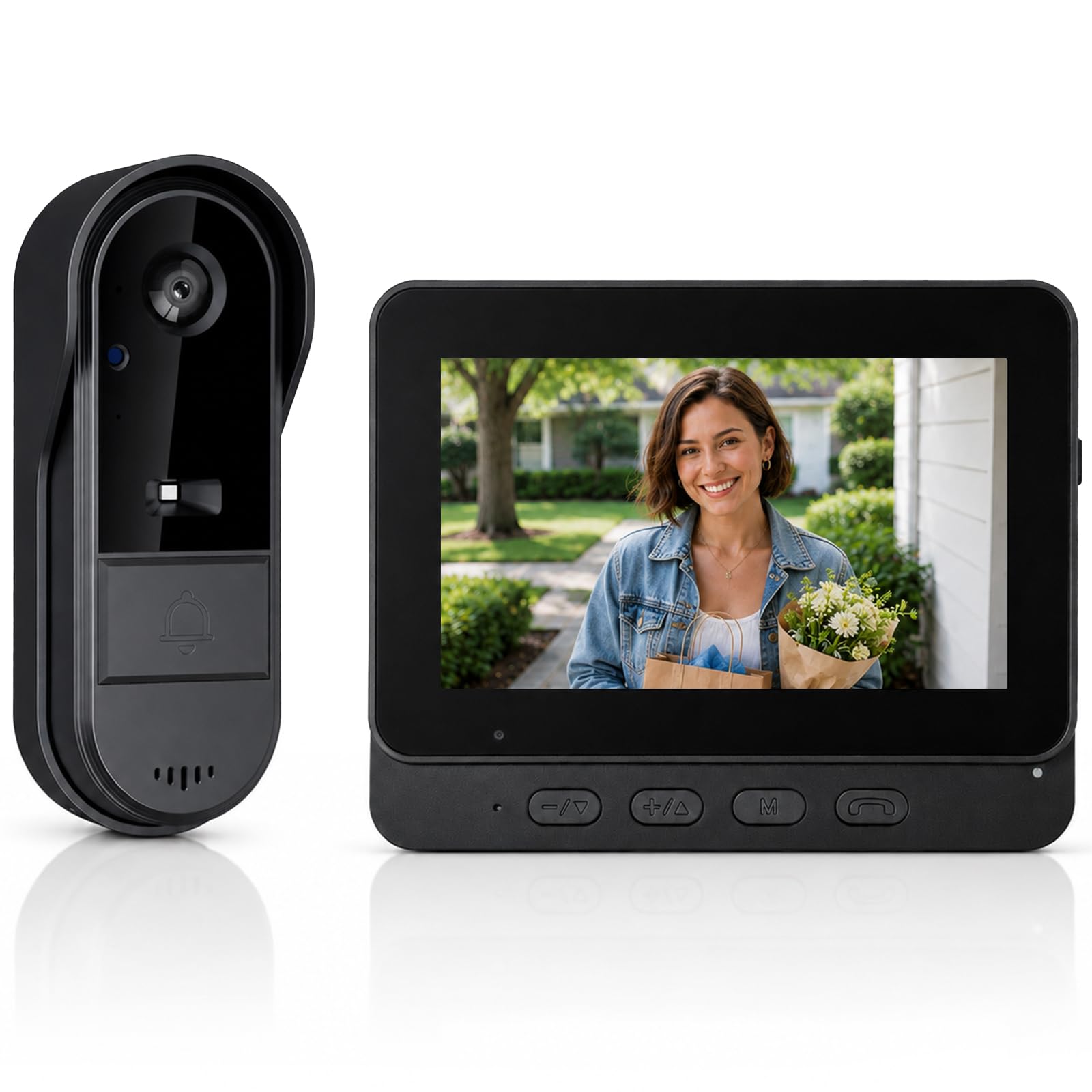 Zeerkeer Timbre Inalámbrico Exterior Impermeable 1080P, Videoportero con Cámara Inalámbrico de 4,3 Pulgadas, Intercomunicador de Vídeo Exterior con Pantalla Ángulo de Visión 170°