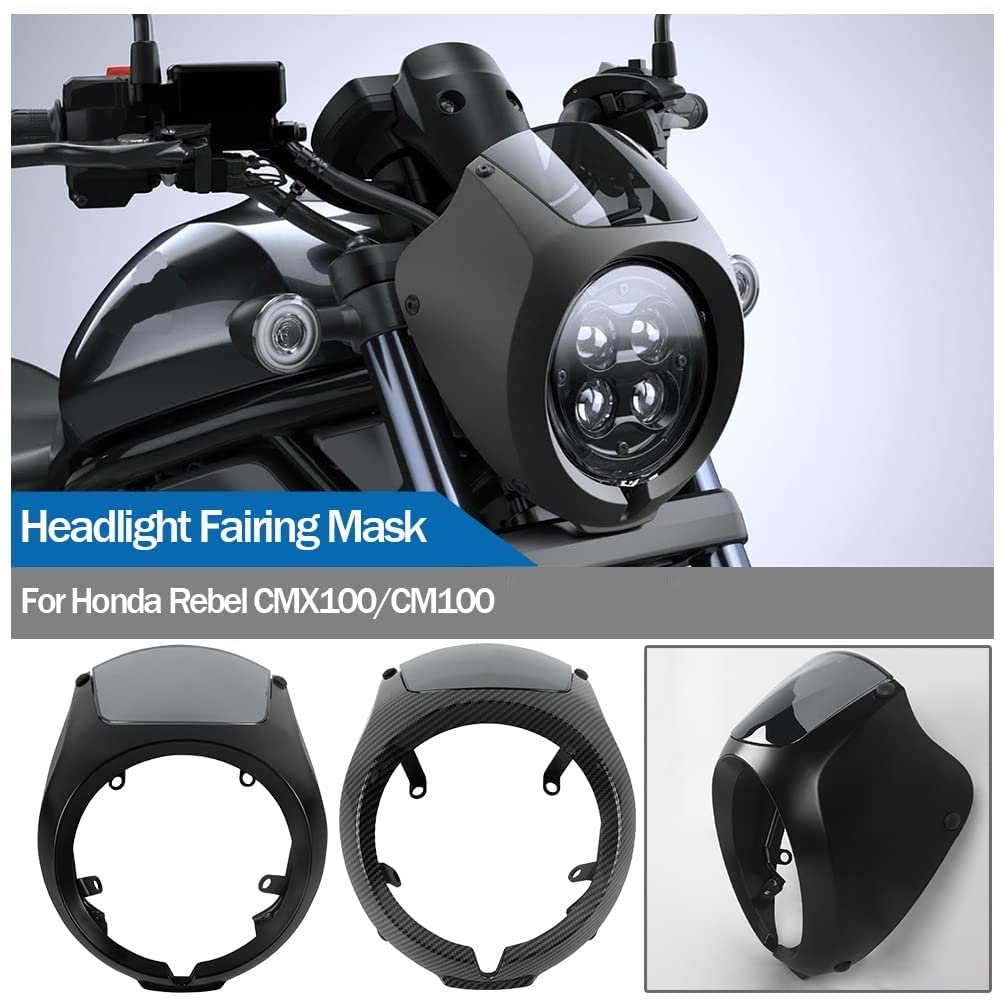Moto Avant Phare carénage Masque Couverture Pare-Brise Pare-Brise Pare-Vent Phare Garde visière pour Rebel CMX 1100 CM 1100 CMX1100 CM1100 Accessoires 2021 2022 2023 (Noir)