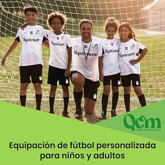 Equipación de Fútbol Personalizada — Camiseta y Pantalón — Personaliza Escudo Nombre y Número — Unisex — Niño y Adulto