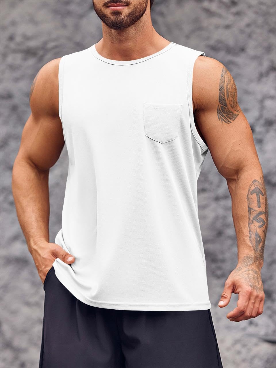 Runcati Mens Sleeveless Workout Tank Tops Athletic Muscle Gym T Shirts with Pockets - Image 3