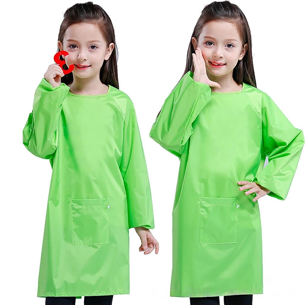 MESU Art Smock for Kids Colorful Painting Smock Children Artist Smock Waterproof Smock Full Coverage Long Sleeve Smock with Pocket Green 2XL - Image 2
