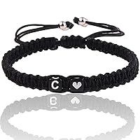 Vista 47 de Initial Bracelets for Women Teen Girls, Initial A-Z Heart Letter Charm Bracelets Handmade Adjustable Rope Bracelets for Mother's Day Graduation Black