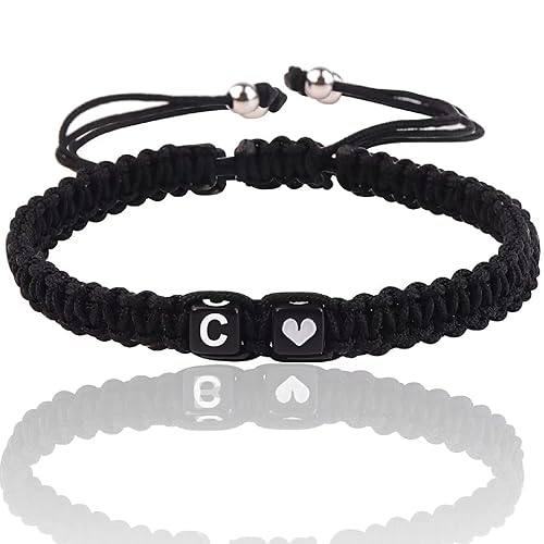 Miniatura 47 de Initial Bracelets for Women Teen Girls, Initial A-Z Heart Letter Charm Bracelets Handmade Adjustable Rope Bracelets for Mother's Day Graduation Black