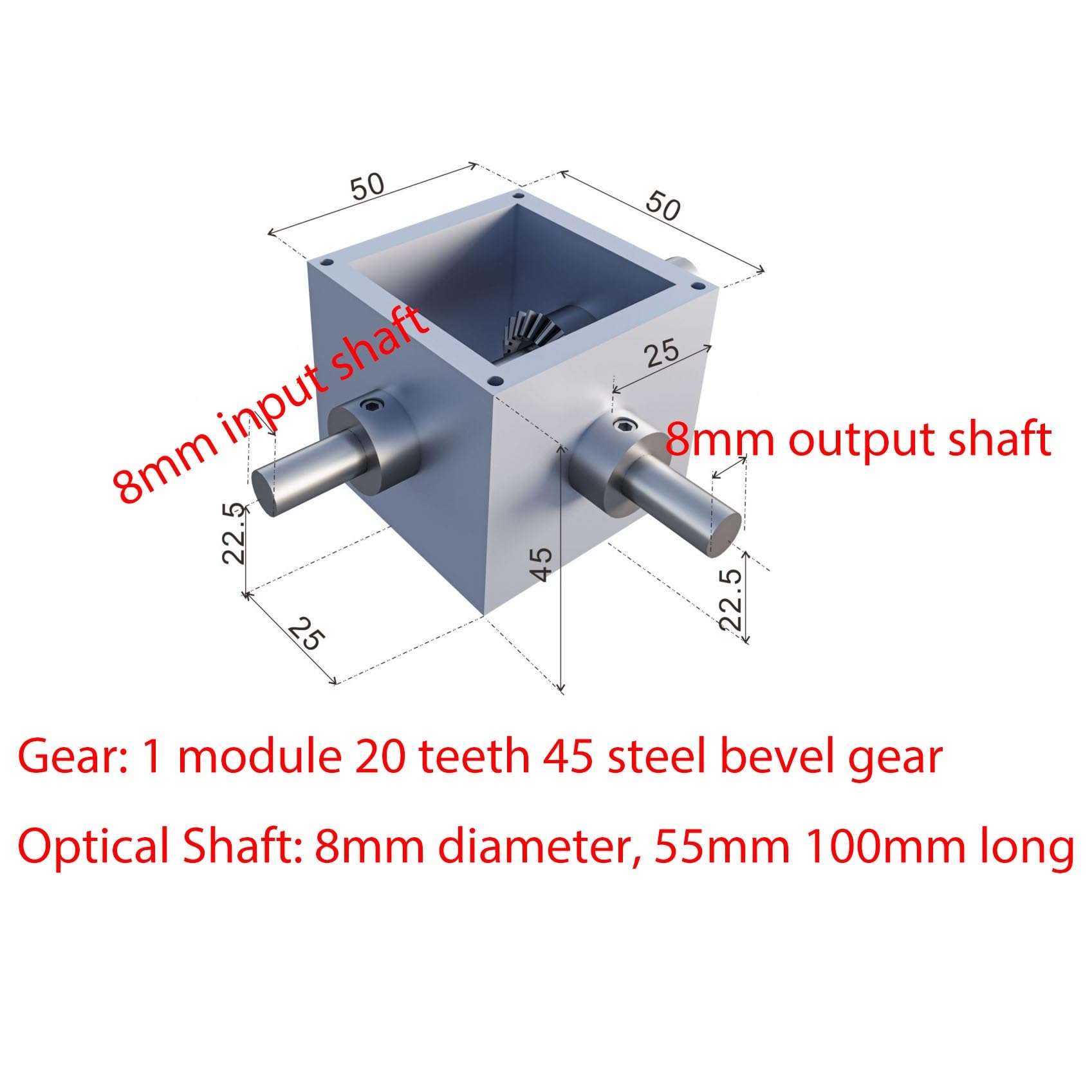 Gearbox 1M 20T Bevel Gear Steering Gearbox 8mm Shaft 90 Degree Gear Box 1:1 Transmission Reversing Angle Device CW CCW Steering Direction