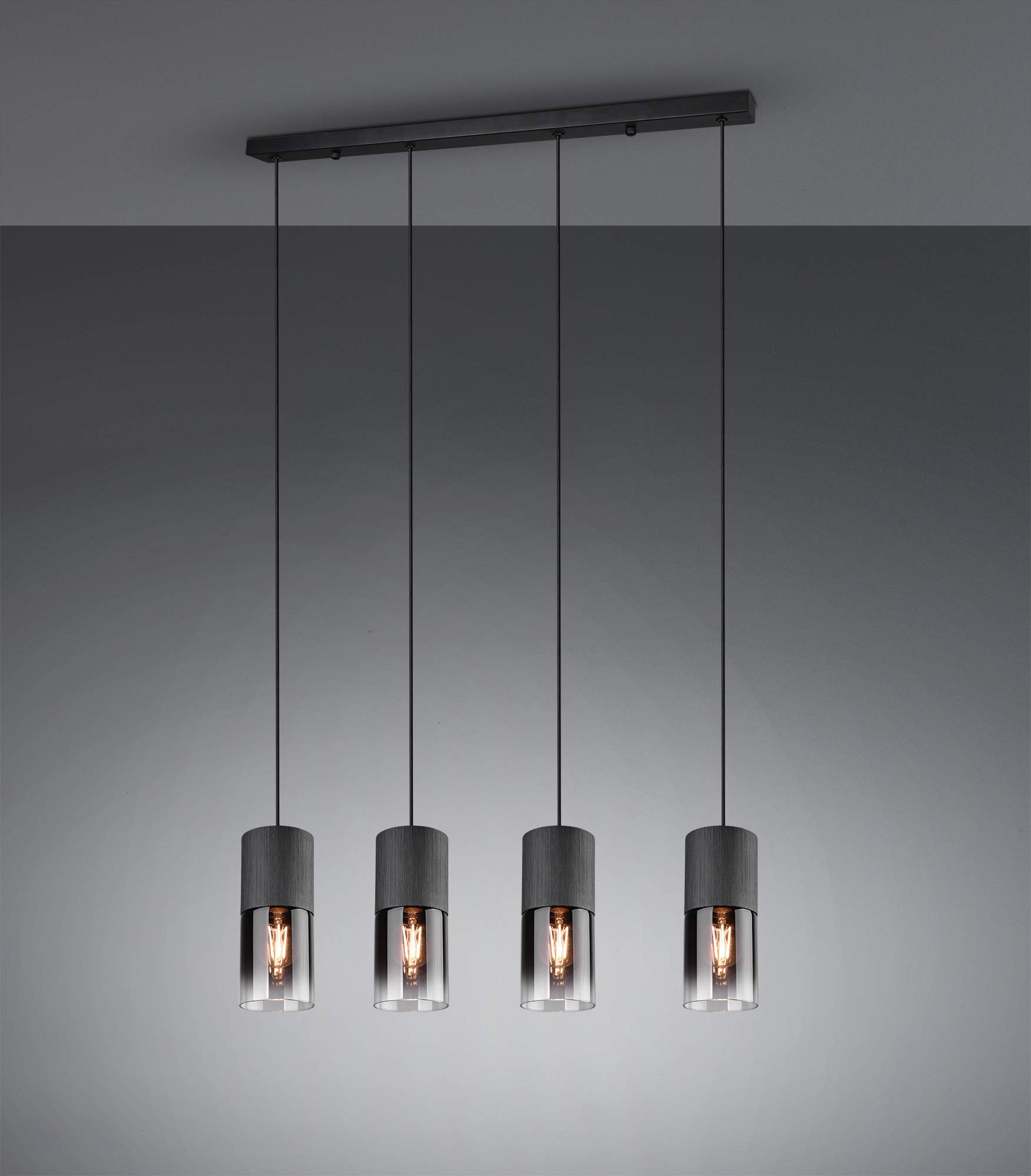 Trio Leuchten Pendelleuchte Robin 310600432, Metall Schwarz matt, Glas rauchfarbig, exkl. 4x E27, Schwarz Matt/Rauchfarbig