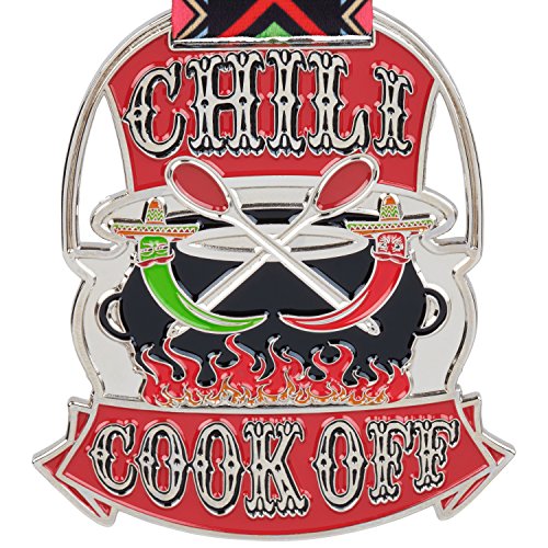 Chili Cook Off Premium Trophy Medals for Award Ceremony, Available 1st Place Gold, 2nd Place Silver, 3rd Place Bronze Positions - Sold Separately (Silver)