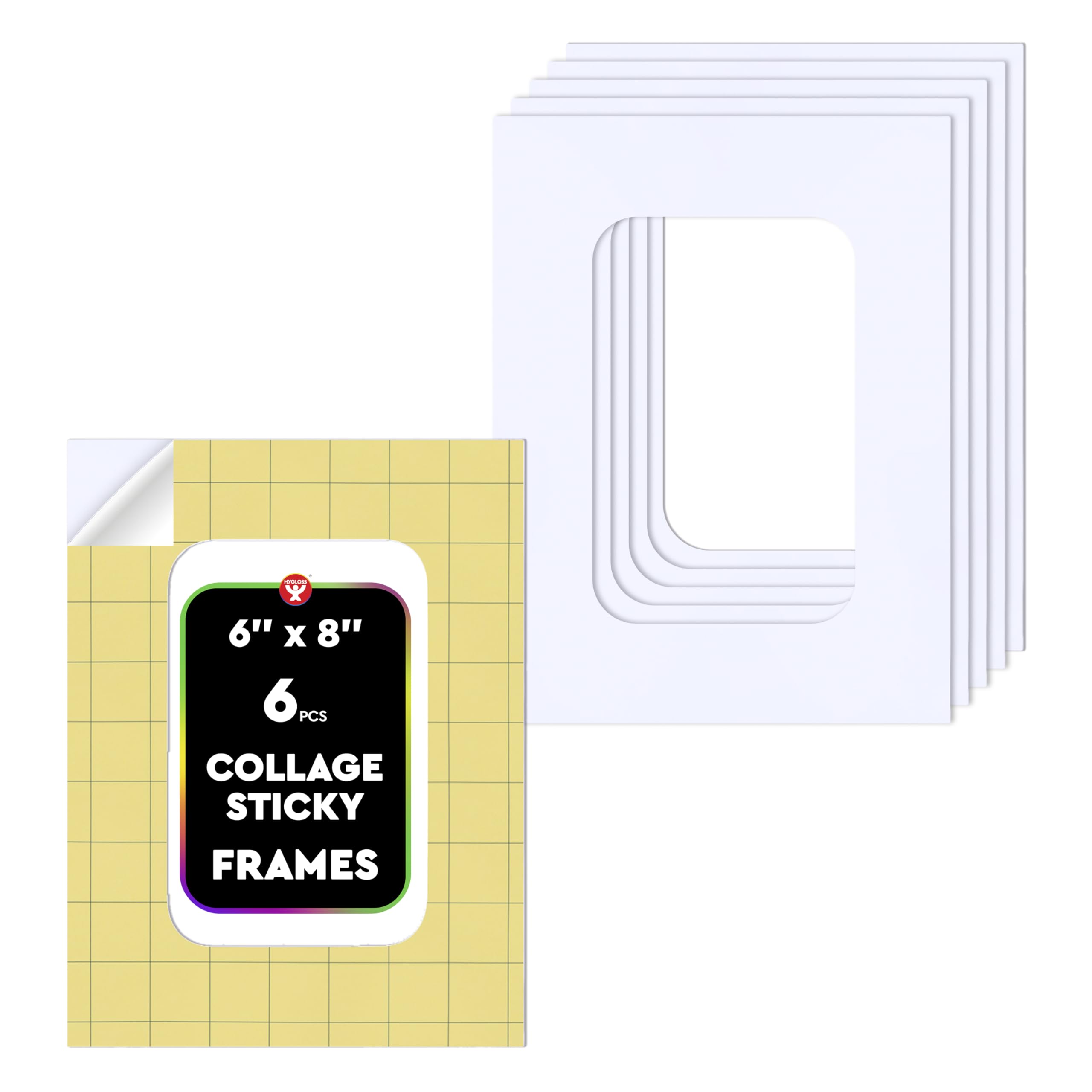 Hygloss Sticky Collage Frames - 6 Pack 6” x 8” Self Stick Collage Boards for Kids - Peel &amp; Stick Mounting Boards for Art Projects, School Crafts, Classrooms, and DIY Displays