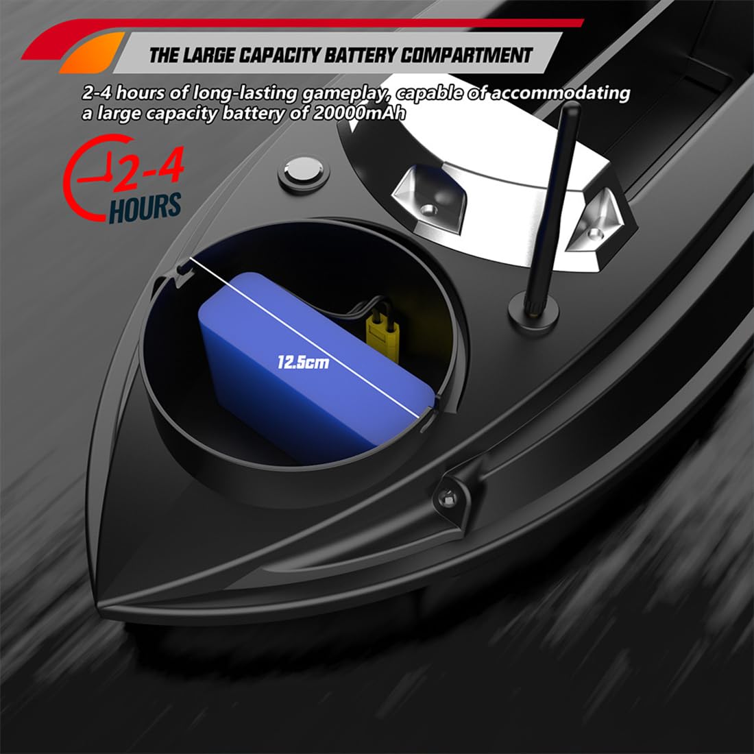 RC Bait Boat, V030 12V 2.4G GPS ad alta velocità Esca da pesca barca 800 m telecomando con 40 waypoint e capacità 3 kg Dual-Hopper, ideale per la consegna di esche pesca alla carpa