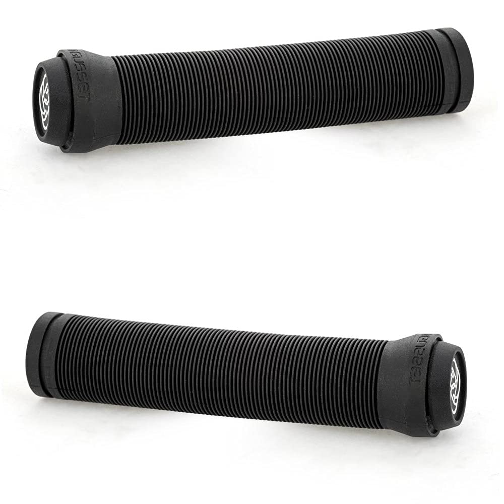 Gusset Sleeper Flangeless BMX/Scooter Handlebar Grips - Black, 147mm / Single Ply Soft Rib Profile Push-in End Plug Hand Comfort Handle Bar Pair Bike Ride Scoot Sport Cycling Cycle Part Component Set — image 1