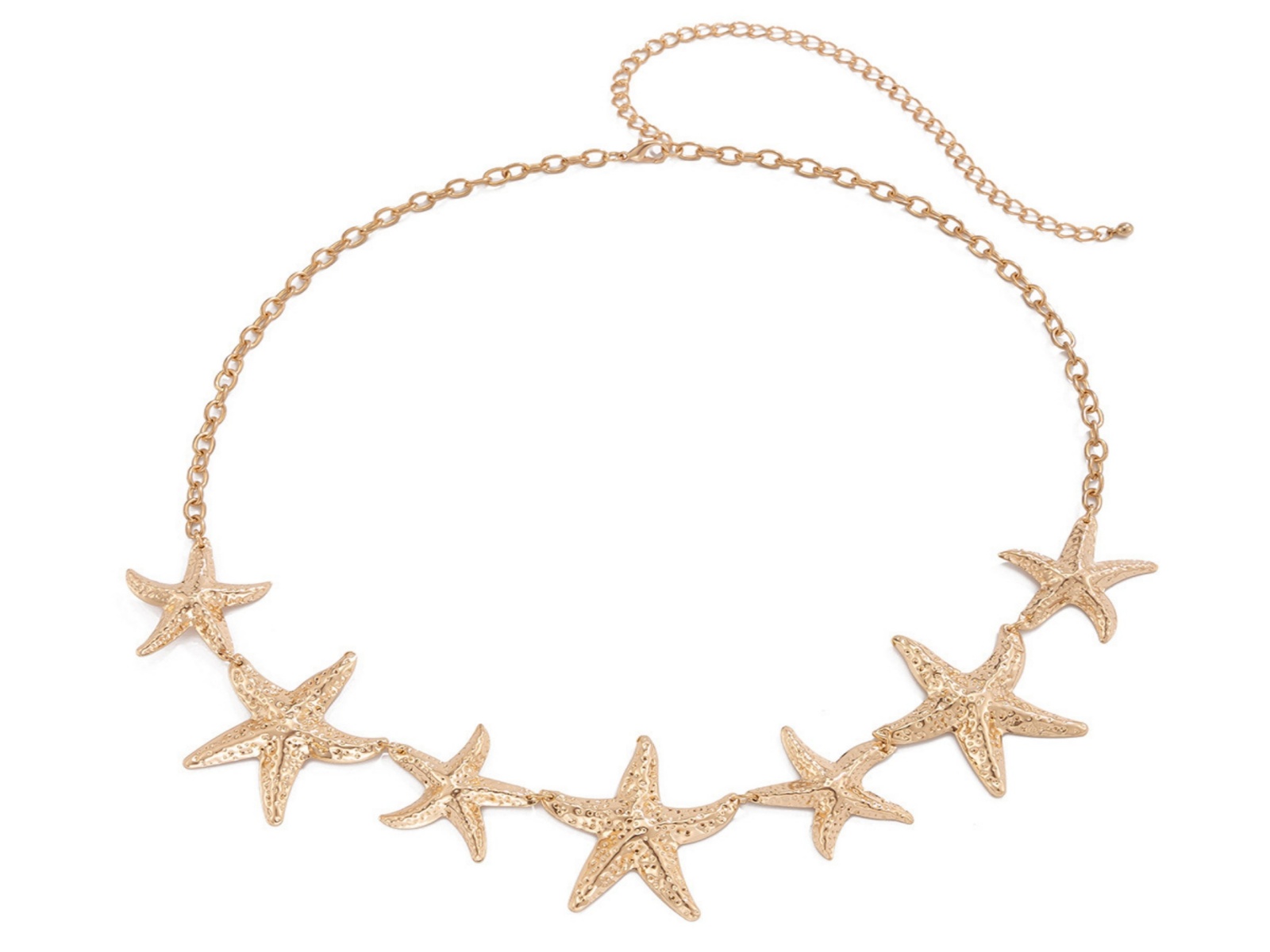 Starfish Gold Tone Chain Link Belt One Size (OS) Coastal Statement Y2K ✨ 2026 Trending Gold Starfish Seashell Adjustable Waist Chain  main image 3