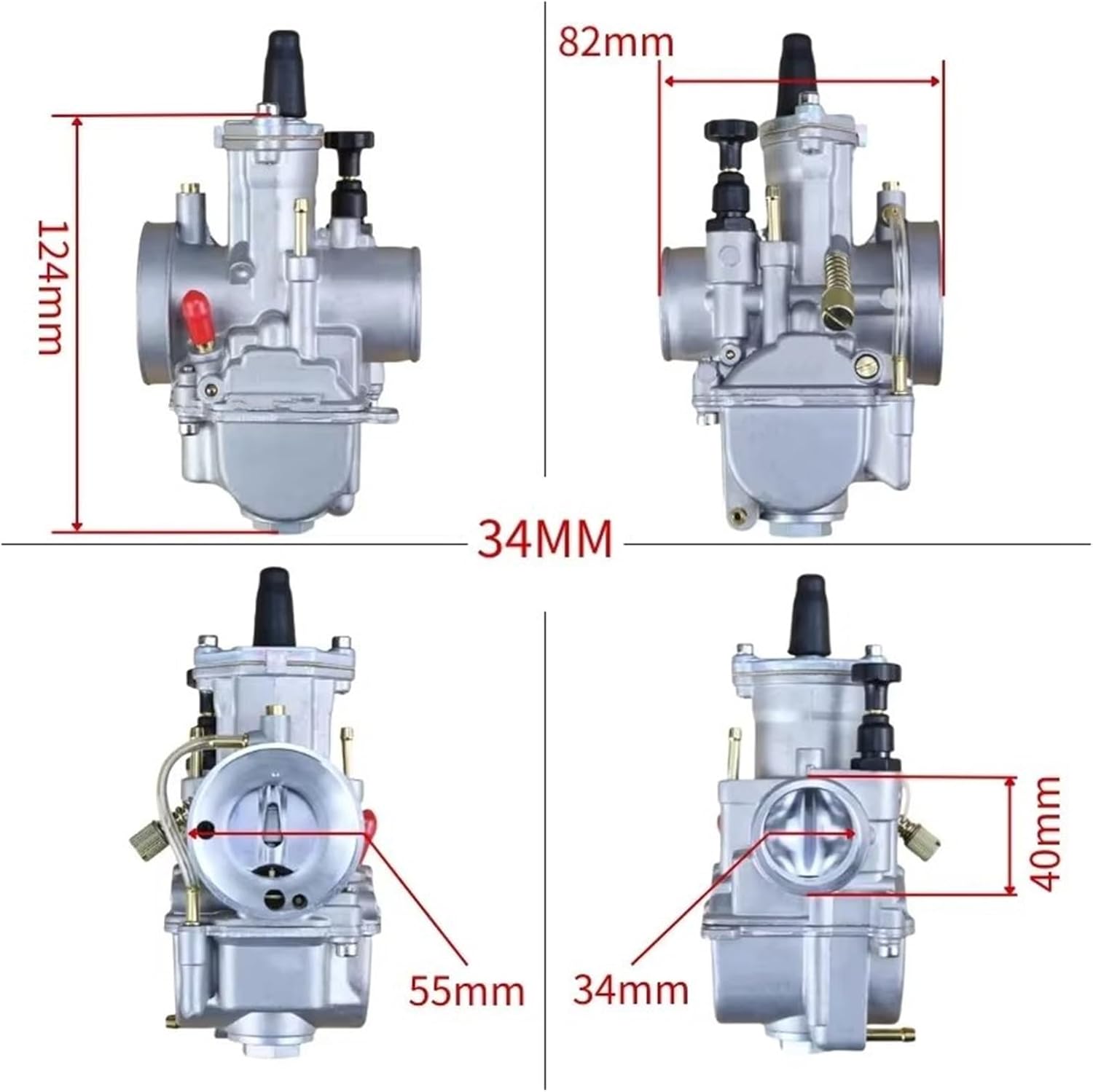汎用キャブレター ユニバーサルオートバイキャブレタージェット付き50-250cc 24 26 28 30 32 34mm 2T 4T