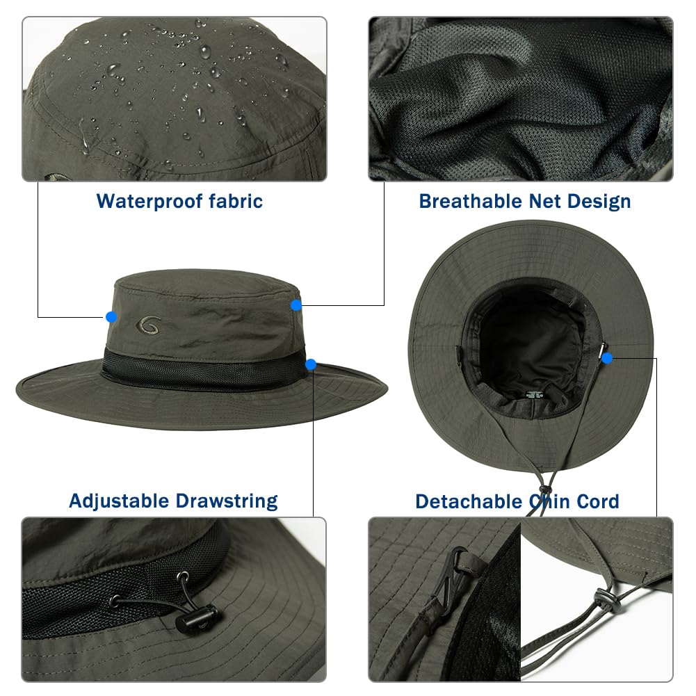 TOP-EX Sombrero de malla impermeable UV 50 de gran tamaño XL XXL para hombre, plegable, para playa, senderismo, pesca