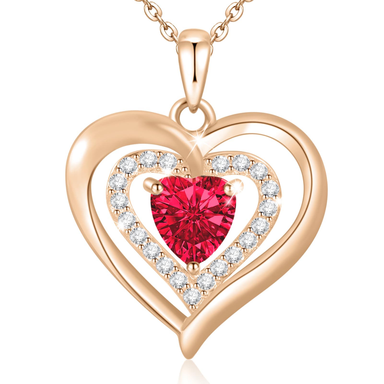 Liulin Birthstone Necklaces for Women, 925 Sterling Silver Necklace for Women, Forever Love Silver Heart Necklace with Birthstones as Anniversary/