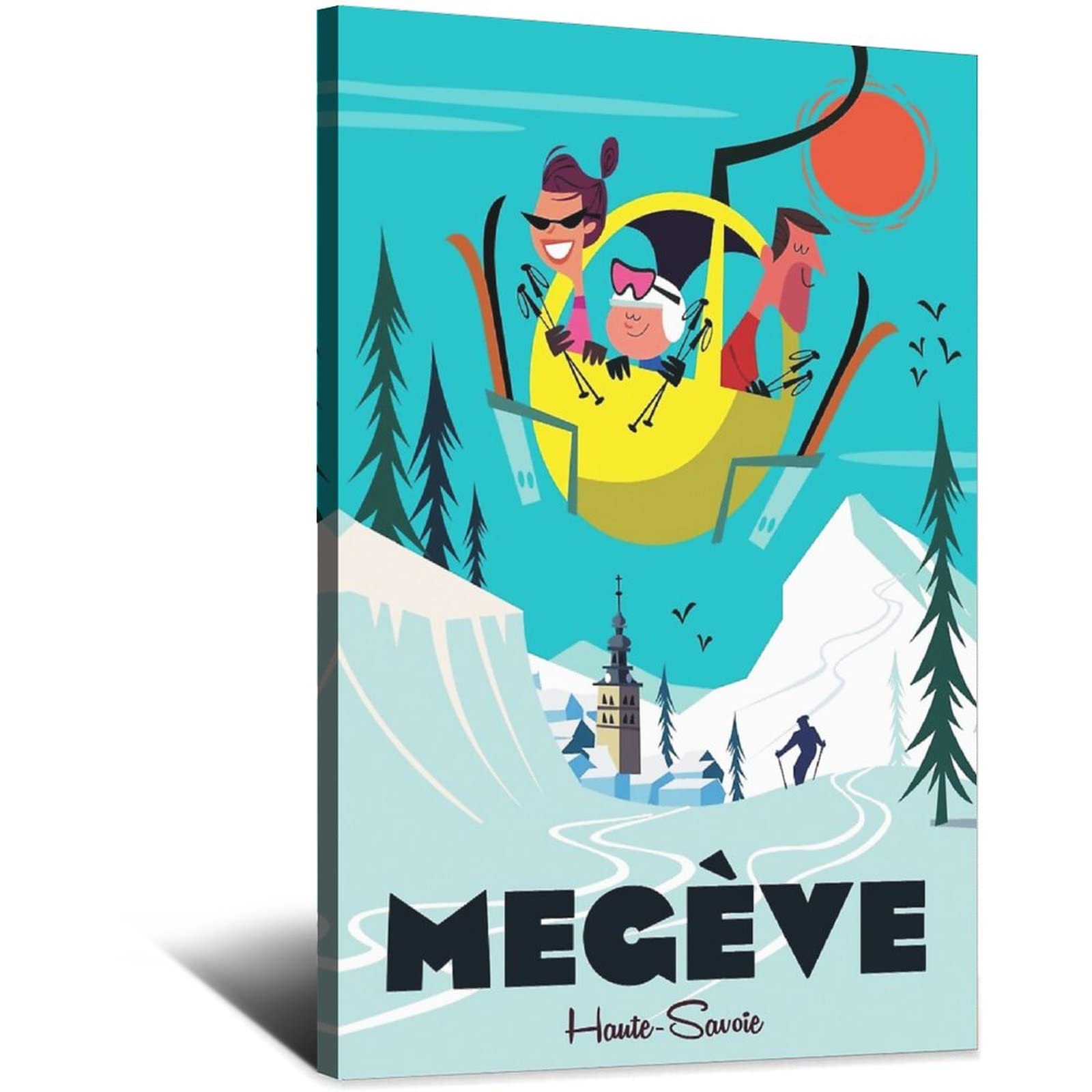 Nmnm Frame-Style Megève France Ski Vintage Travel Poster Canvas Art Wall Decor Poster Picture Print Painting Posters Gift 12X18inchs(30X45cm)