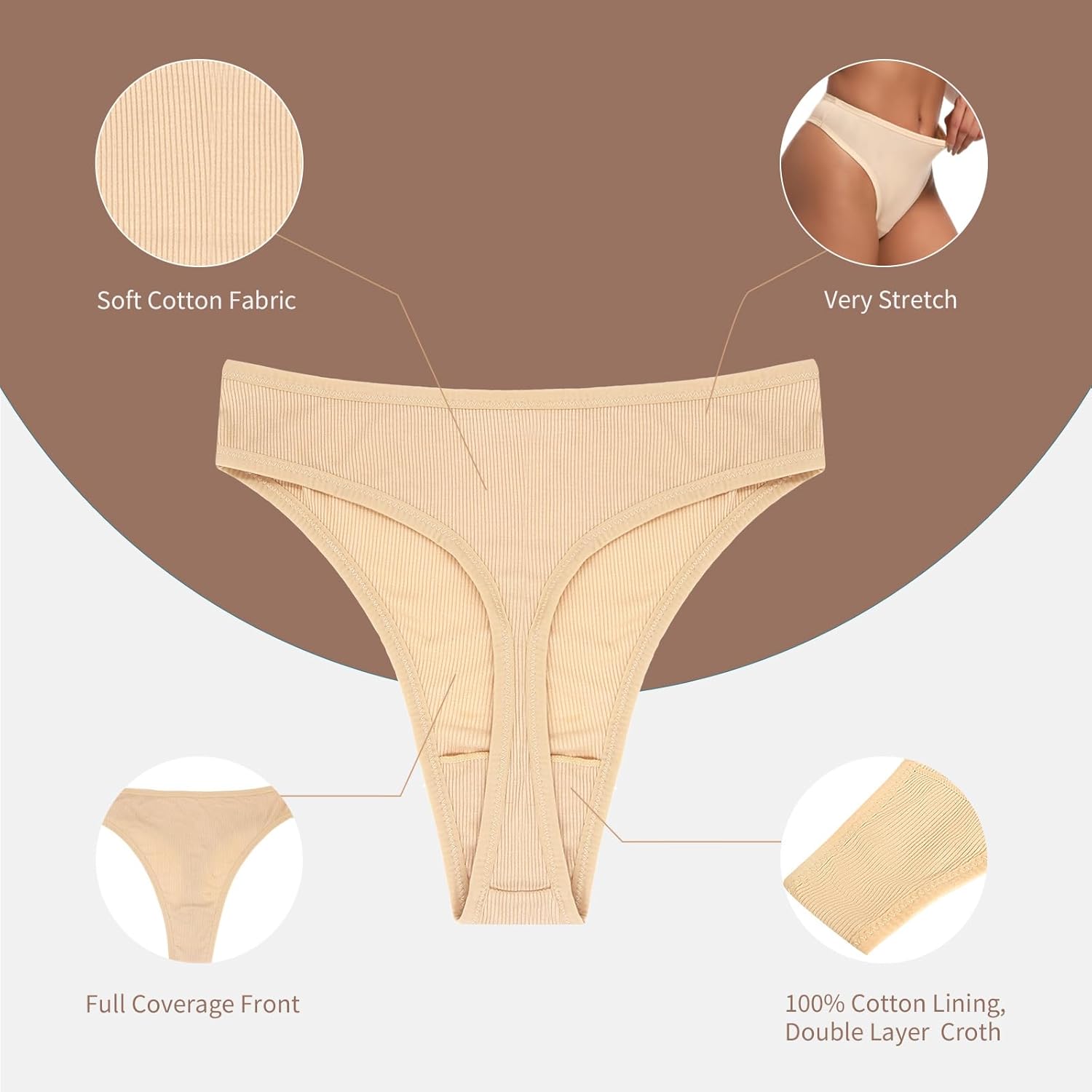 Cotton Thongs for Women High Waisted Women Panties No Show Comfortable Underwear Sexy Tangas Black Pack 6 - Image 5