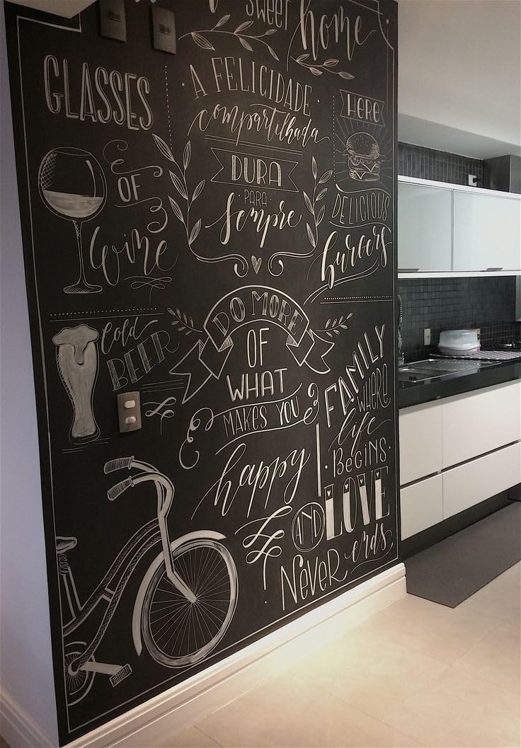 Tafelfolie selbstklebend schwarz | Für echte Kreide & Kreidestifte | verschiedene Größen | Kreidetafel | Wandfolie | Inneneinrichtung DIY Deko Schreibtafel Maltafel (250x100cm)