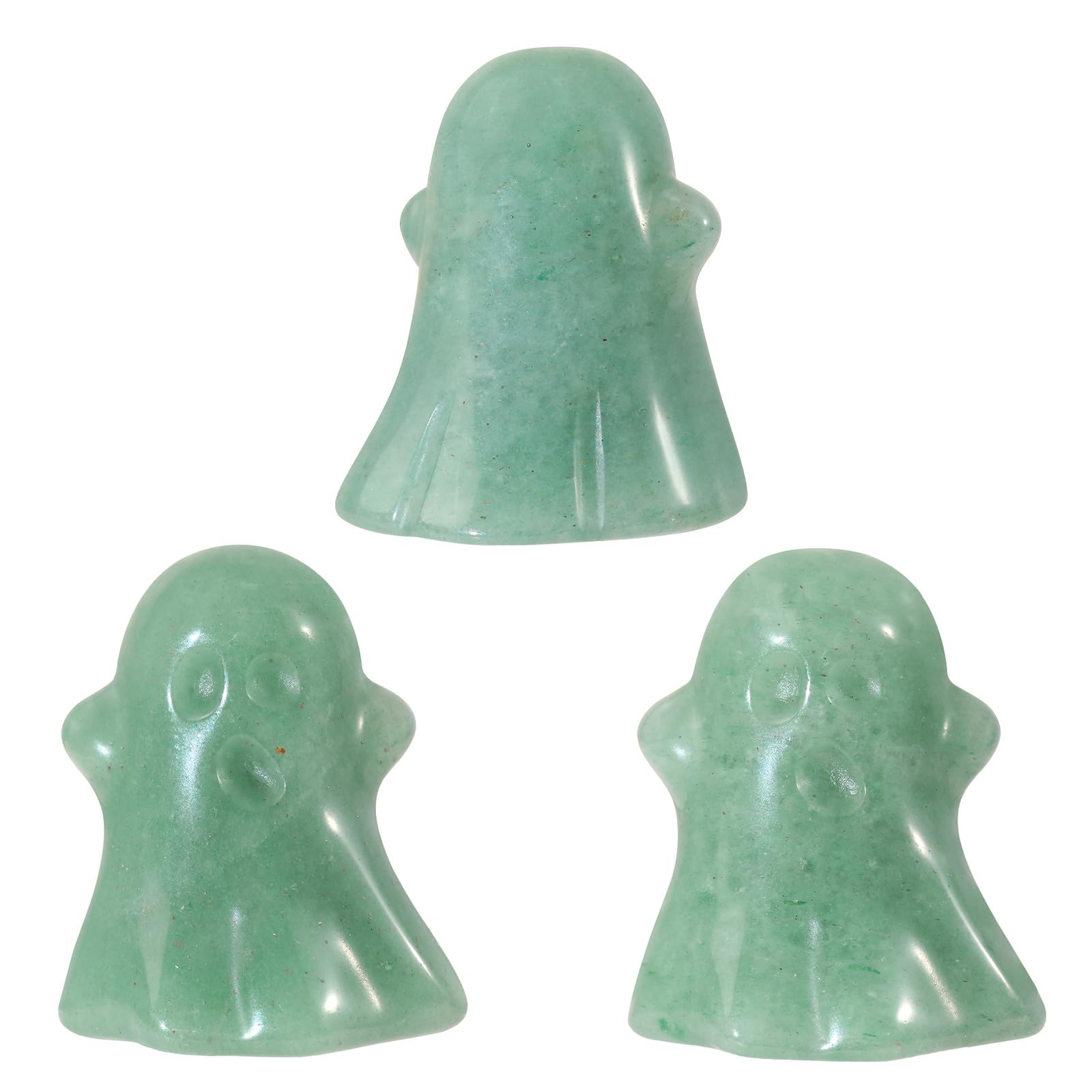 Nupuyai 2pcs Green Aventurine Crystal Stone Mini Halloween Ghost Statue Set - Image 3