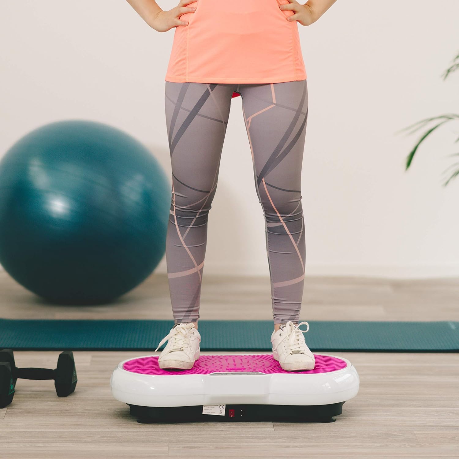 Vibrationsplatte mit Power Dehnbändern und Bluetooth Vibrationsboard Fitness und Sport zum Abnehmen für Zuhause Ultra Slim Rüttelplatte Training Vibrationsgerät Oszillation