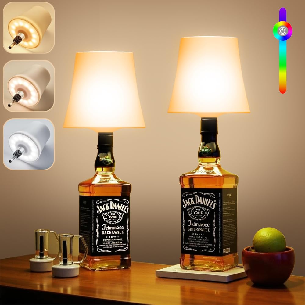 Ainostone LED Flaschenlampe Kabellos 2 Stück Tischlampe Akku Aufladbar Touch mit 3 Farbtemperaturen + RGB Stufenlos Dimmbar IP54 Wasserdicht Flaschenlicht Aufsatz für Garten Esszimmer Schlafzimmer Bar