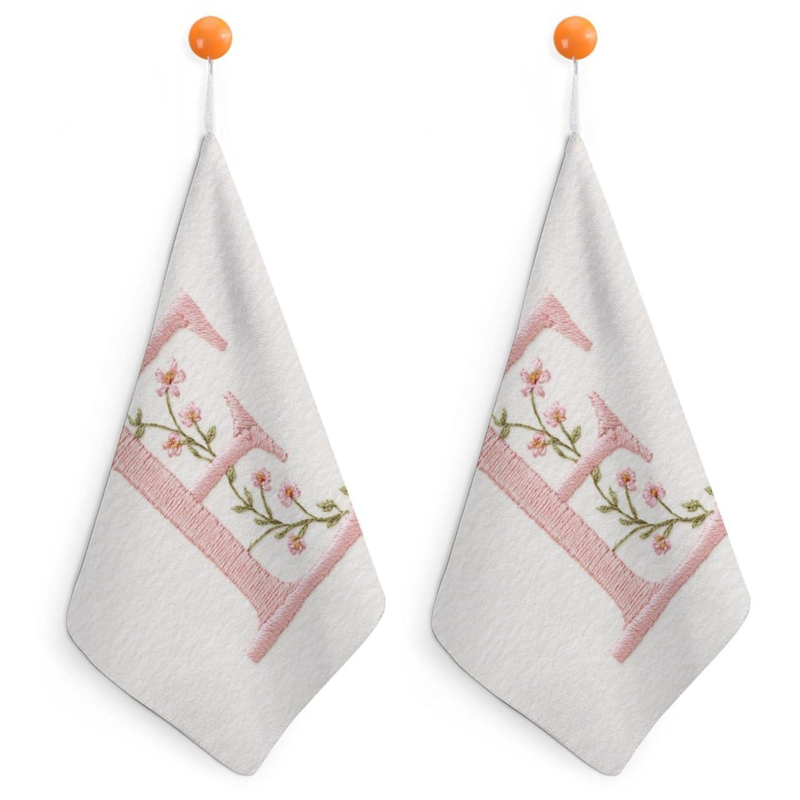 Jubonexis Embroidered Capital Letter E Small Hand Towel with Hanging Loop 2 PCS Absorbent Soft Wash Cloth for Kitchen Bathroom