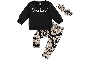 3-Piece Western Baby Girl Daisy Sweatshirt and Pants Set