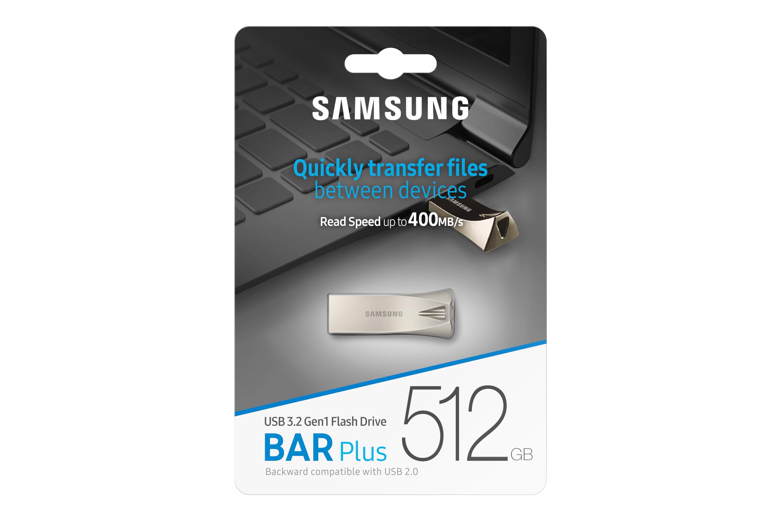 Samsung Clé USB BAR Plus, USB 3.2 Gen 1, 512 Go, 400 Mo/s en lecture, Résistante aux chocs, Couleur Champagne, MUF-512BE3/APC