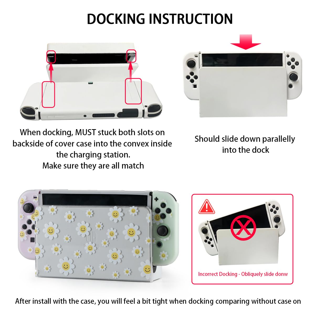 Protective Case for Switch OLED, Silicone Cover Shell Compatible with Nintendo Switch OLED Dockable Case Cozy Accessory Full Protection for Controller & Joy con-White Daisy Floral - Image 5