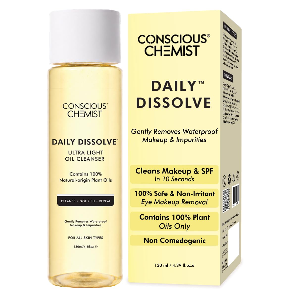 Conscious Chemist Ultra Light Oil To Foam Face Cleanser | Makeup Remover Oil | Removes SPF & Impurities | 100% Plant-Origin Natural Oils | Fragrance F...