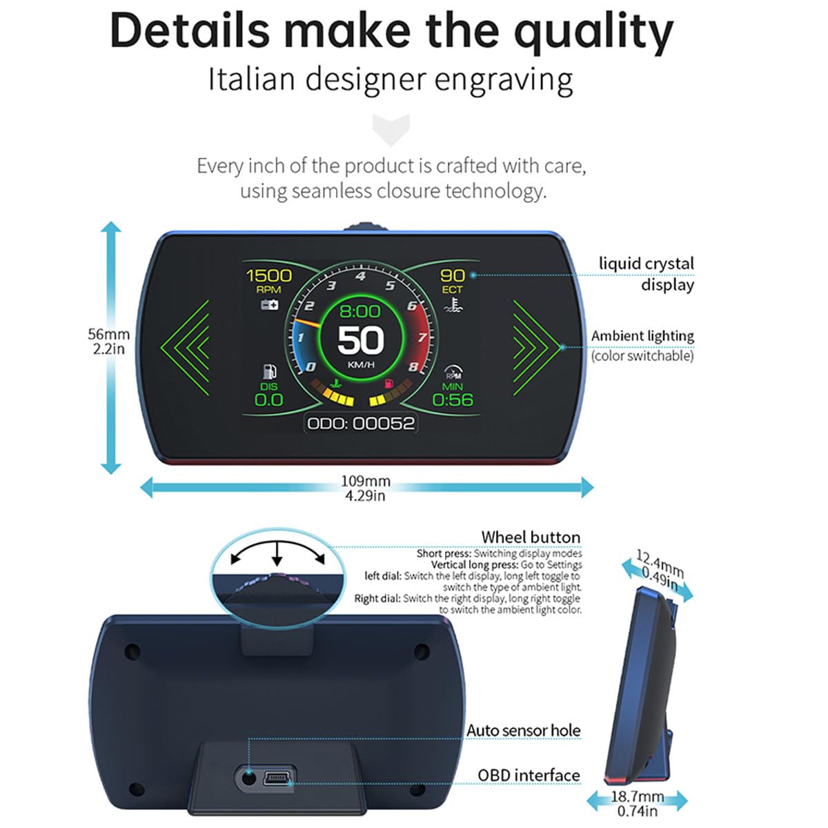 P12 5.8 TFT OBD2 Hud Head Up Pantalla Digital Coche Velocidad Proyector Ordenador de a bordo OBD2 Velocímetro Parabrisas Projetor