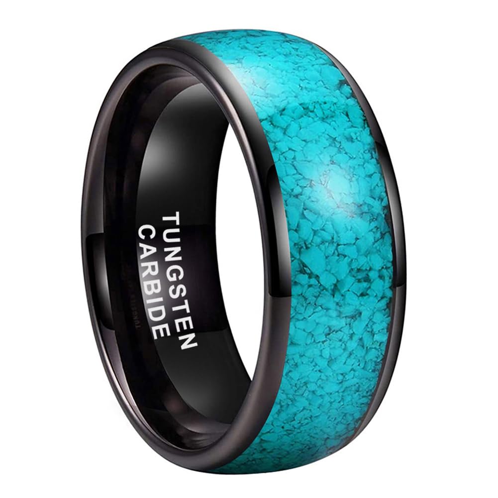 TUTISS 4mm 6mm 8mm Tungsten Rings for Men Women Engagement Wedding Bands Crushed Turquoise Inlay Domed I Love You Engraved Comfort Fit
