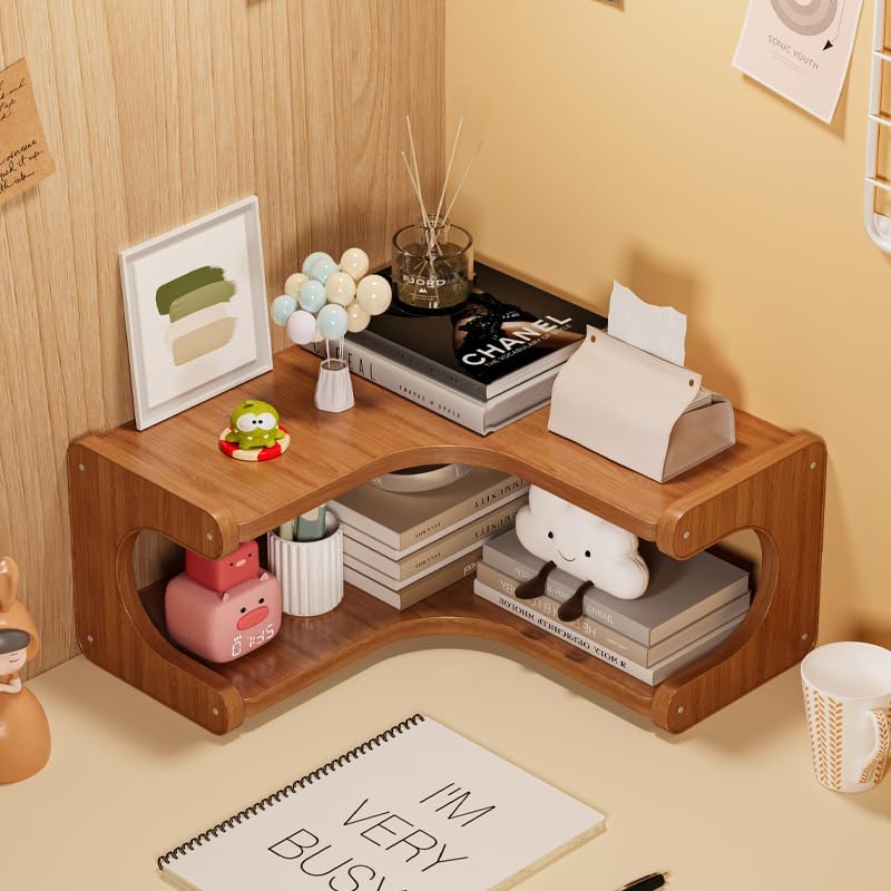 Corner Mug Organizer, Kitchen Coffee Cup Display Rack, Wooden Countertop Storage Stand (3-Tier corner table)