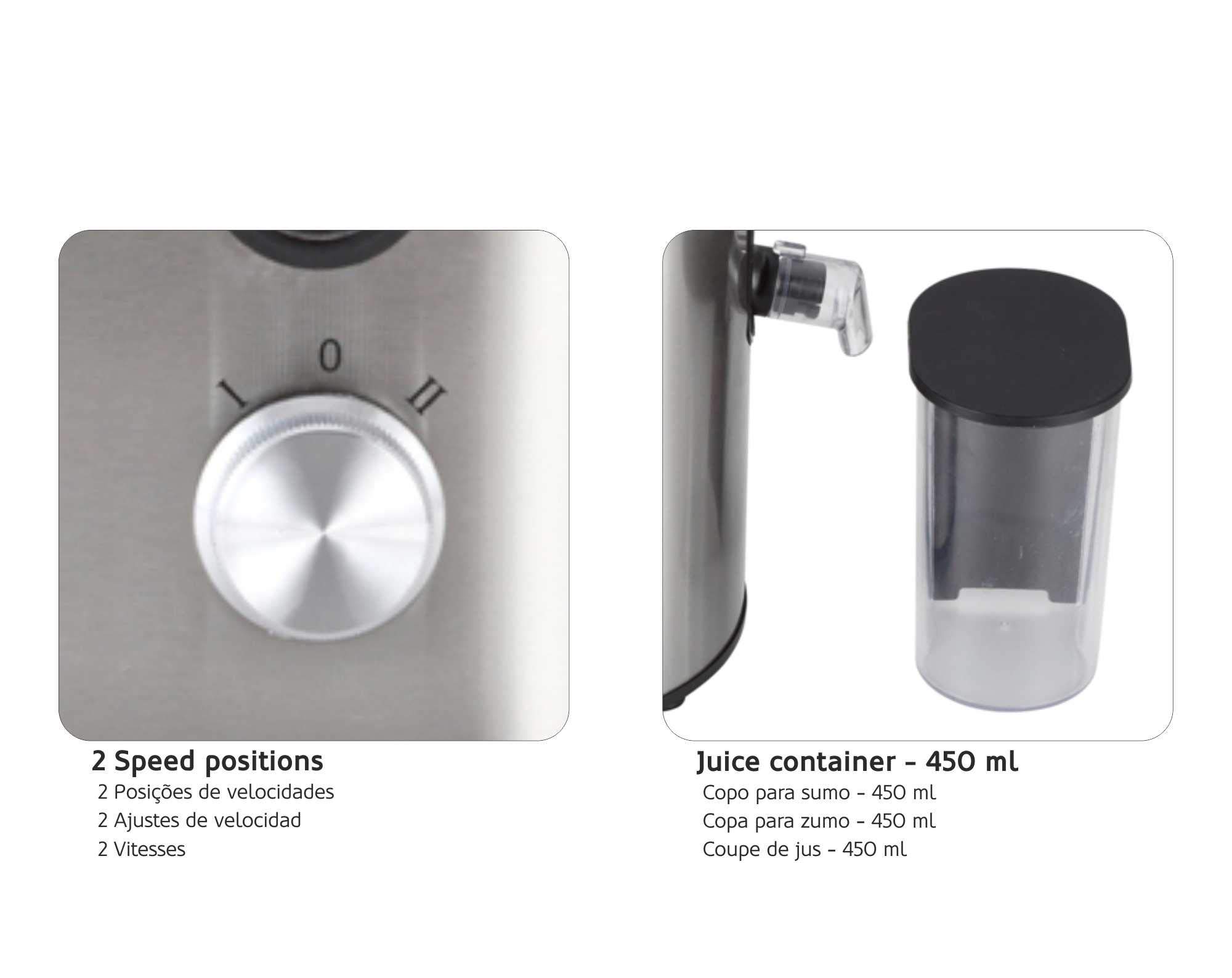 HAEGER MINI JUICER - Licuadora 600W de potencia, capacidad de 1,3L, 2 velocidades, Sistema anti-goteo, pedal de enclavamiento, base antideslizante, Cuerpo en INOX