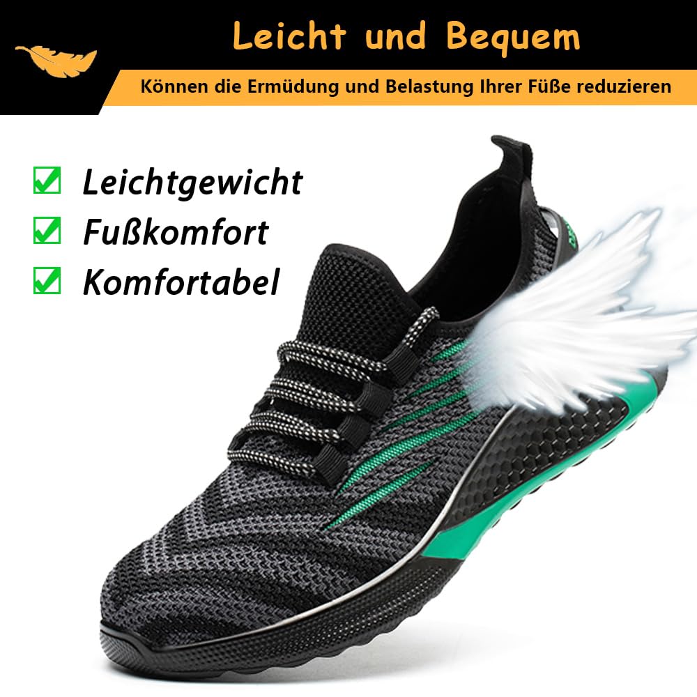 Sicherheitsschuhe Herren Leicht Arbeitsschuhe Damen Atmungsaktive Stahlkappenschuhe Sportlich rutschfeste Schutzschuhe Breathable Arbeitsturnschuhe mit Stahlkappe