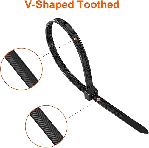 Miniatura 2 de Bridas resistentes de 12 pulgadas, dentadas en forma de V de doble cara con bridas de cables de resistencia a la tracción de 200 libras, bridas de