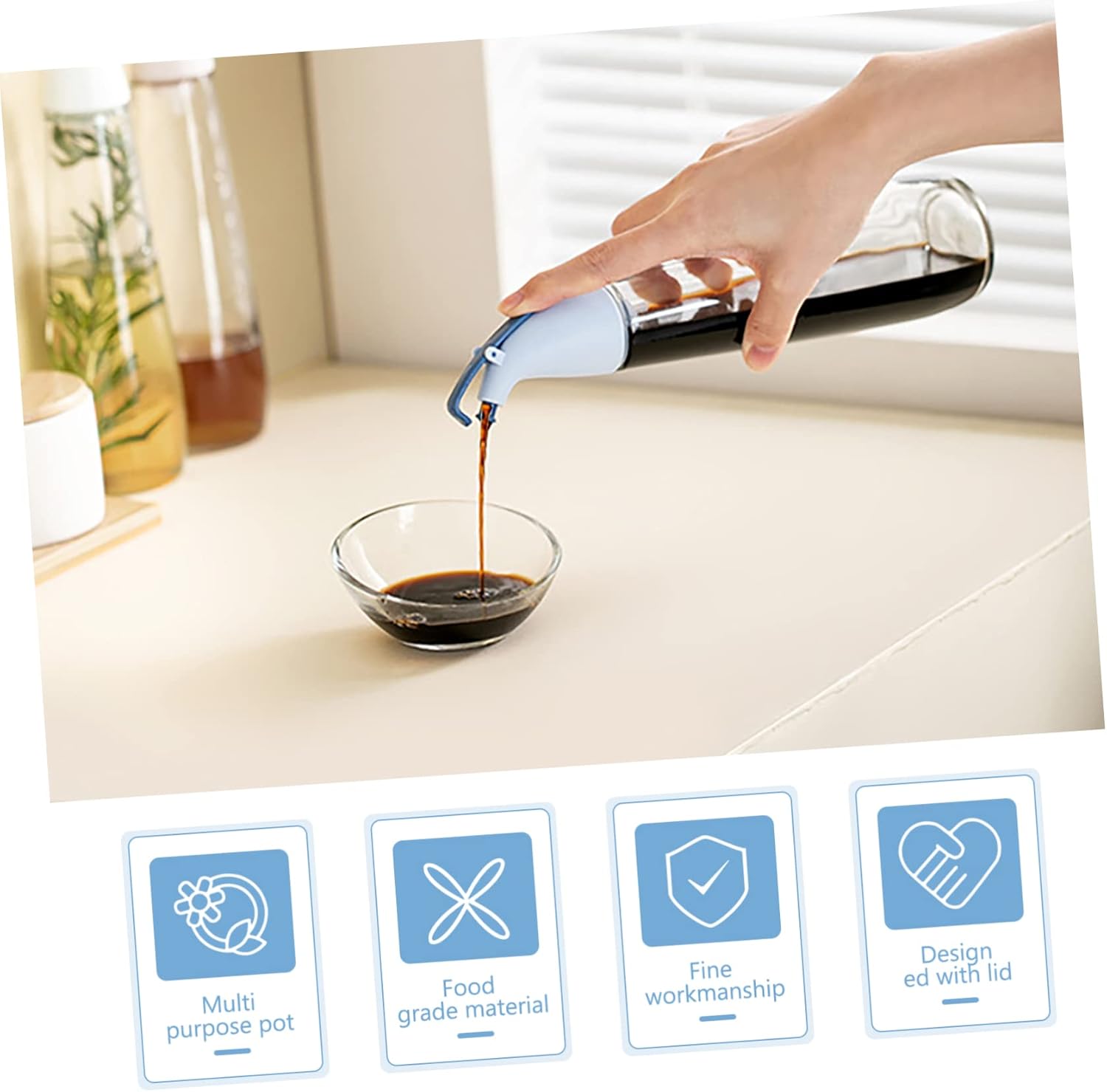 Glass Oil Dispenser Bottle Multi-Function Soy Sauce and Vinegar Container Food-Grade Oil Sprayer for Kitchen Cooking for Salad and Frying
