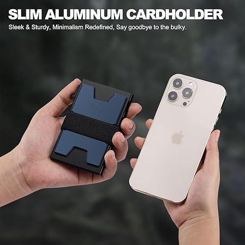 Miniatura 60 de Cartera delgada de aluminio para hombre, placa trasera expandible duradera, bloqueo RFID, billetera desplegable de metal minimalista, con capacidad