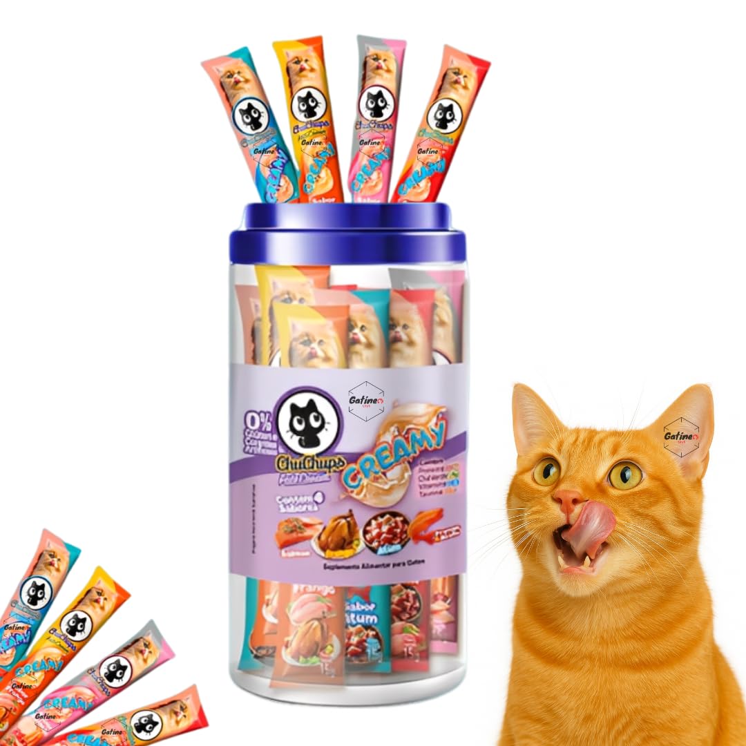 Petisco Cremoso para Gatos Chuchups Churu Truly Wanpy Pote com 24 Unidades de 15g Textura
