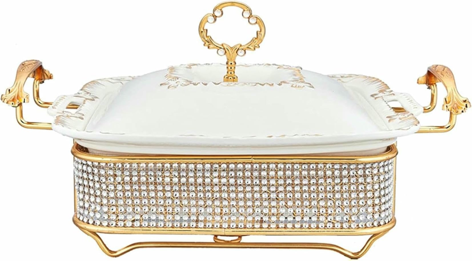 Set di Buffet in Ceramica con Riscaldamento A Fornello E Piattaforma, Grande, con Decorazione di Diamanti, Ideale per Buffet, Ristoratori, Cucine E ~/