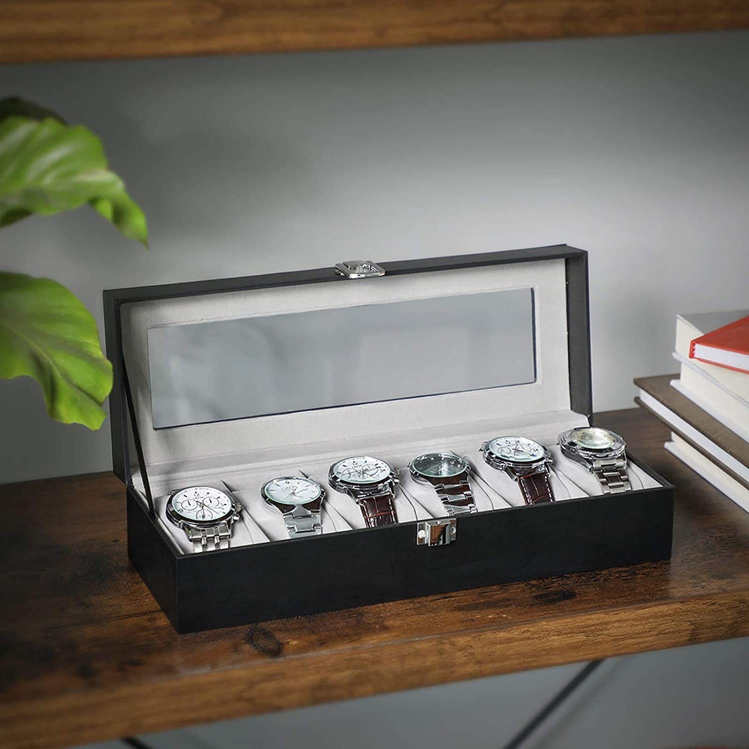 PANISHKA Watch Box Organizer, 6 Slot Watch Storage Holder and Display Collection Watch Boxes with Transparent Glass, PU Leather Lockable Watch Case with Removable Watch Pillow for Men and Women (B0CJYDVPP2) Amazon Price History, Amazon Price Tracker