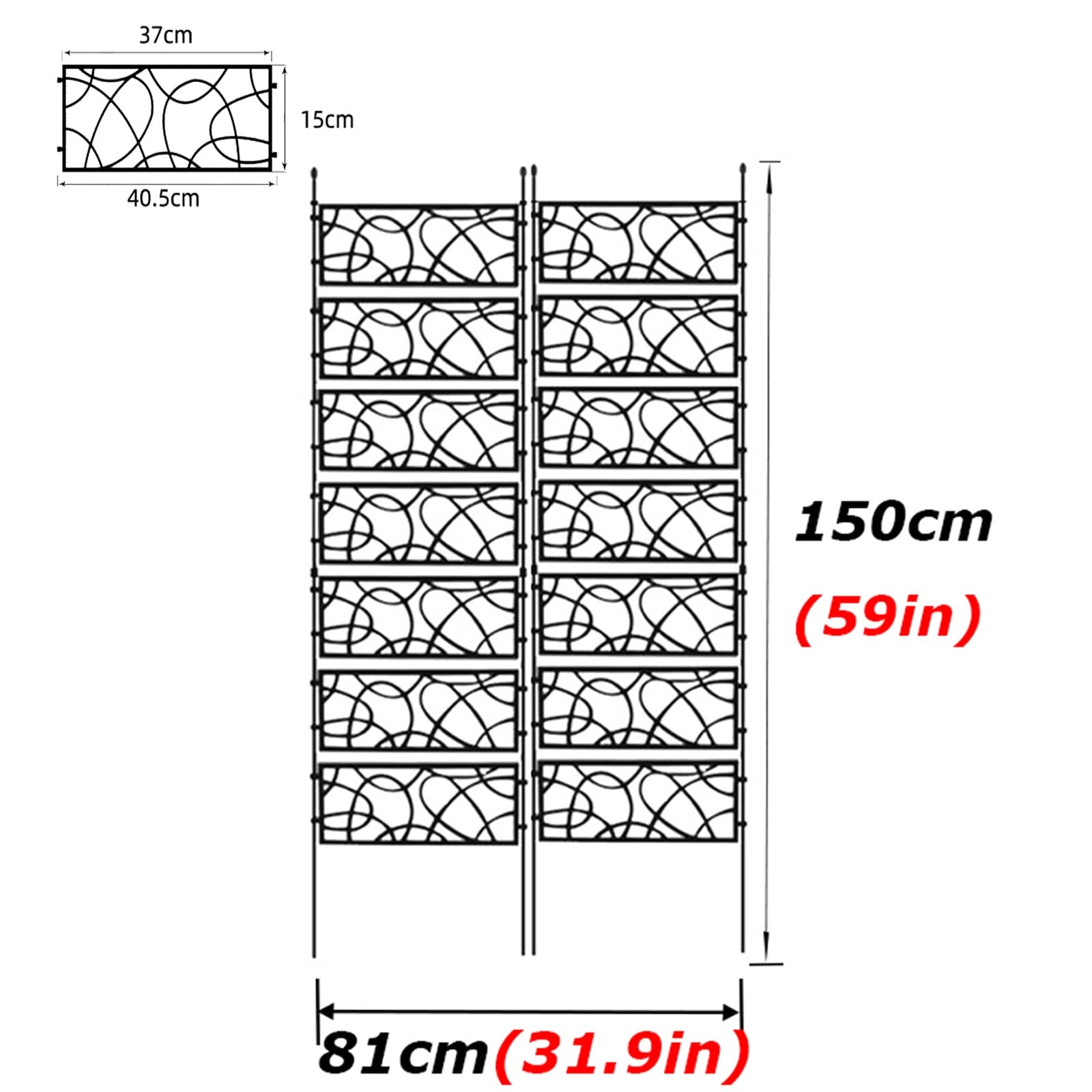 Treillis métallique pour plantes grimpantes, cadre de support pour fleurs, clématites, vignes et légumes, treillis de jardin intérieur, treillis enduit de polyéthylène noir, 81 x 150 cm, 1 pièce