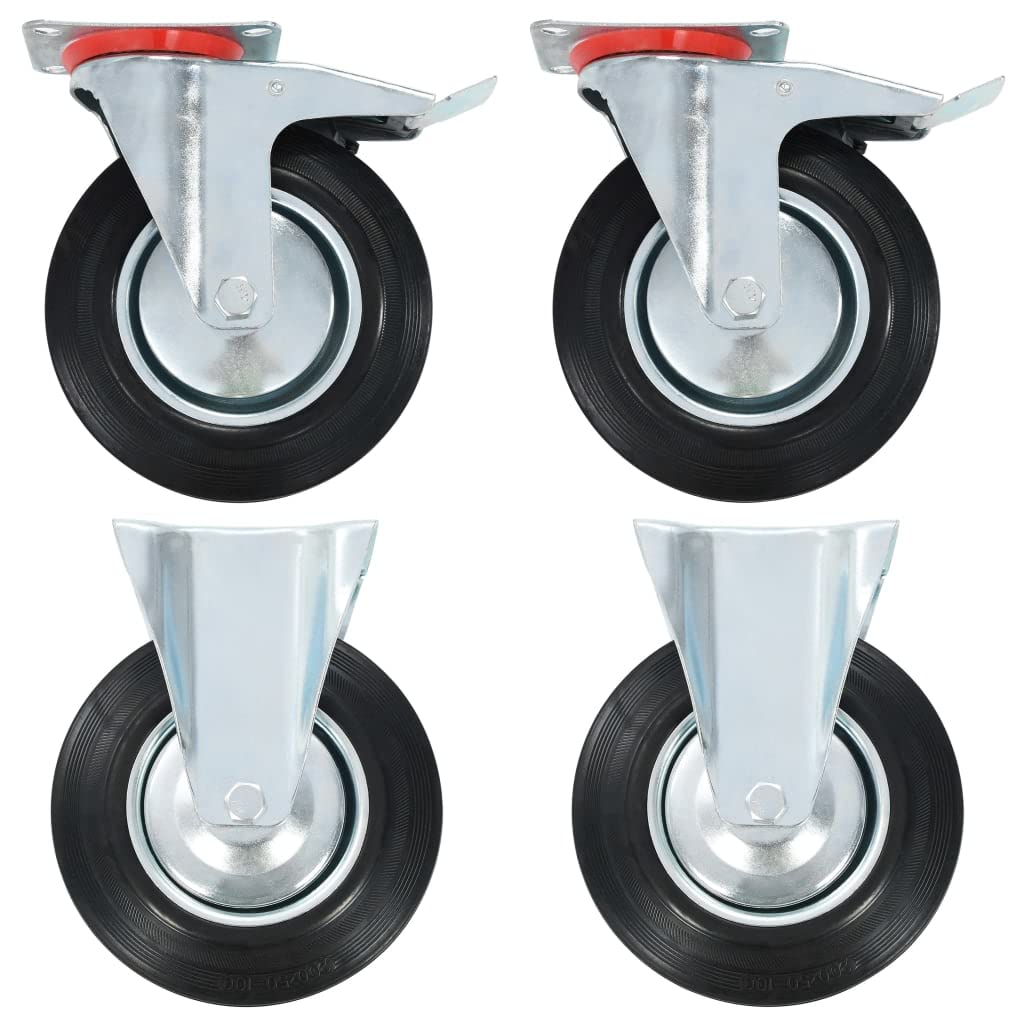 vidaXL 4x Rollen Lenkrollen mit Doppelbremsen Bockrollen Schwerlastrollen Transportrollen Möbelrollen Laufrollen Industrierolle 200mm Gummi Eisen