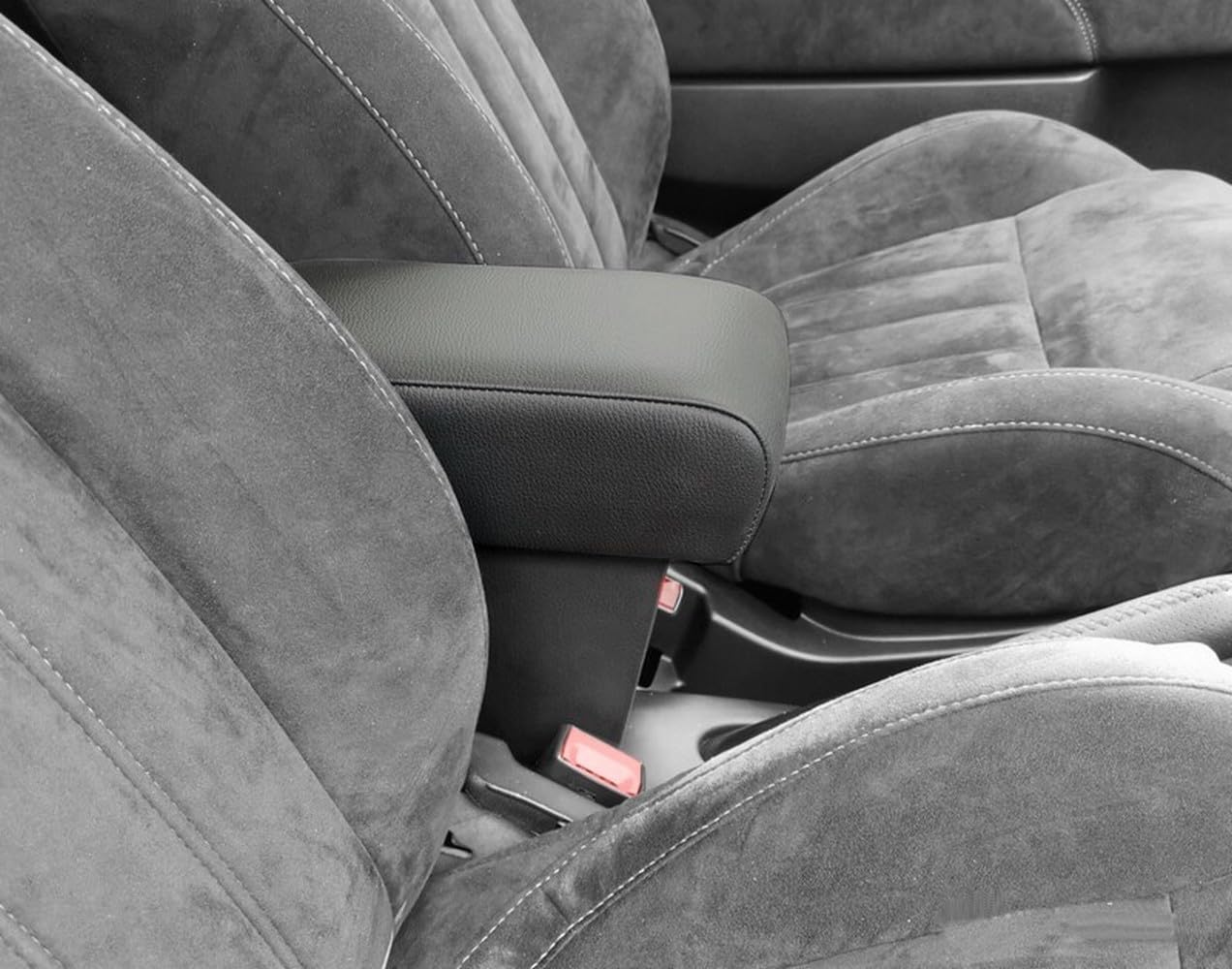 WOOD COMPANY Bracciolo Premium Compatibile con Fiat 500 (2015-2025) in Ecopelle Nera con Grande portaoggetti formato XXL