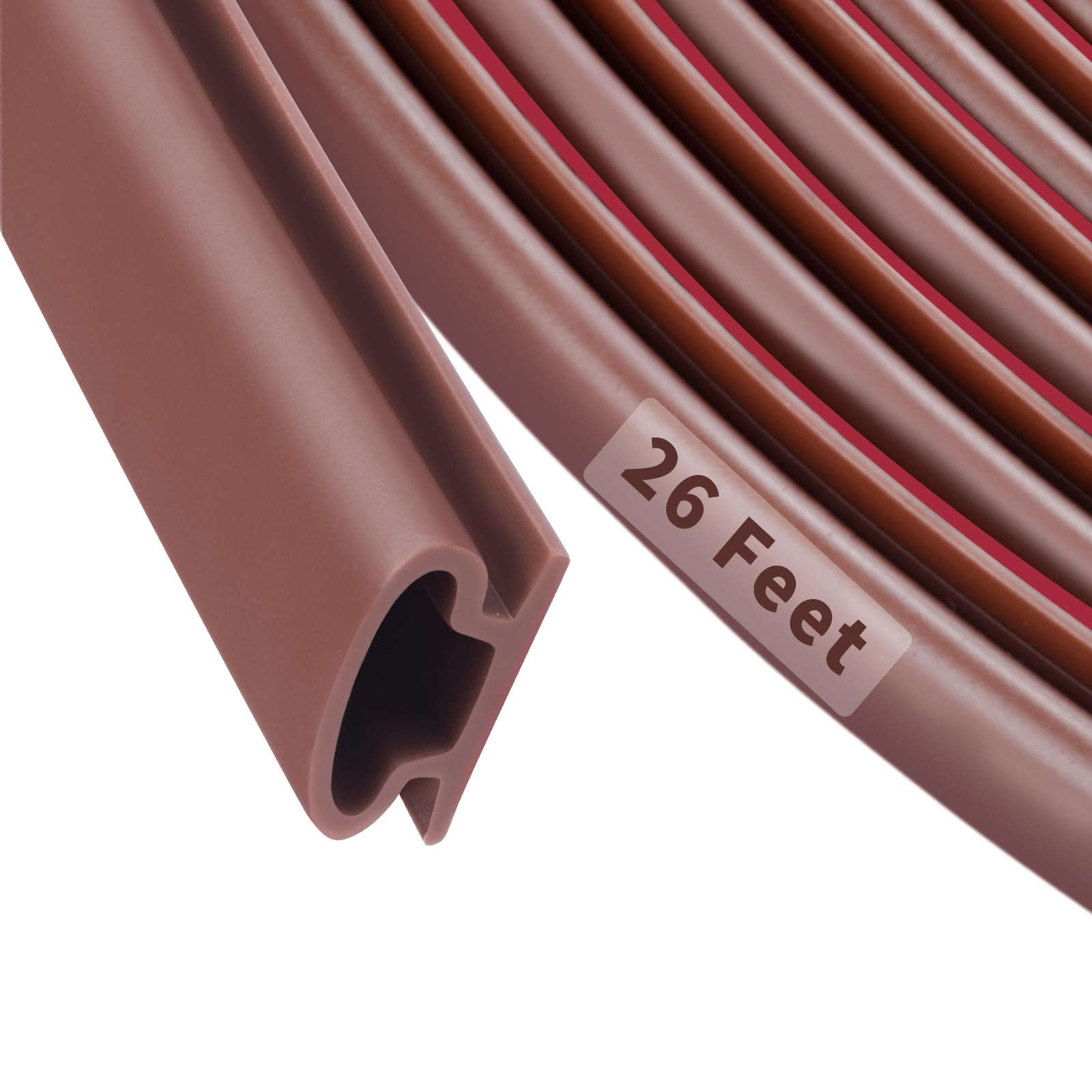 26 Feet D-Shape Rubber Weather Stripping Door Seal Strip, Self-Adhesive Backing Door Weatherstripping for Door Frame Insulation Large Gap, Easy Cut to Size(Brown)
