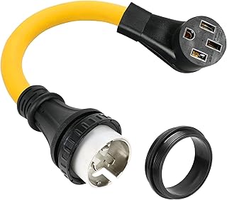 1.5FT NEMA SS2-50P to 14-50R Charger Power Adapter Cord, HDWS 50 Amp SS2-50P Marine Shore Twist Lock to 14-50R Female Outlet Receptacle, for RV EV Generator Welder Dryer