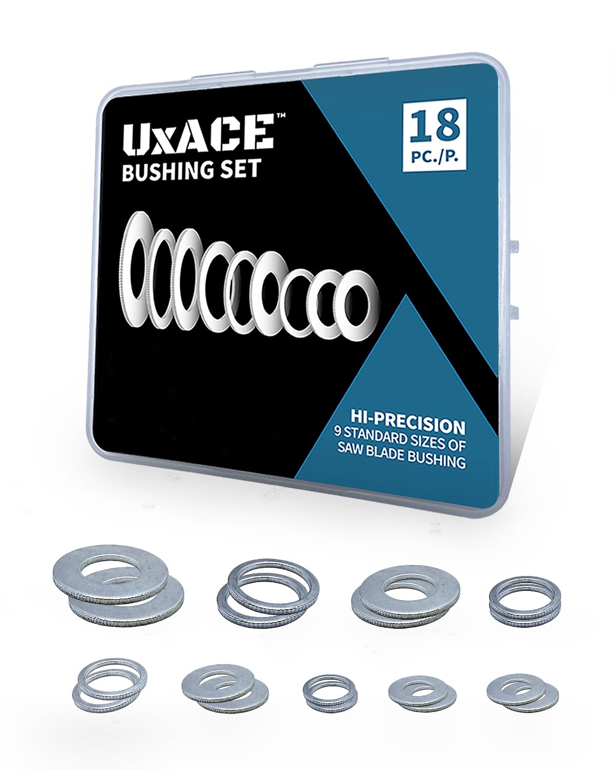 UXACE Saw Blade Bushing Set, Adapter Ring Kit, Arbor Spacer Combination, Reduction Ring Bundle, 9 General Sizes for Circular Saw Blade, Diamond Blade