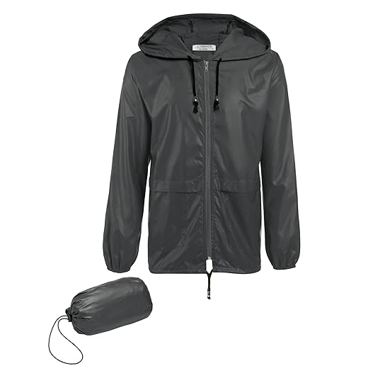 COOFANDY Mens Waterproof Raincoat Lightweight Rain Jacket Hooded Windbreaker