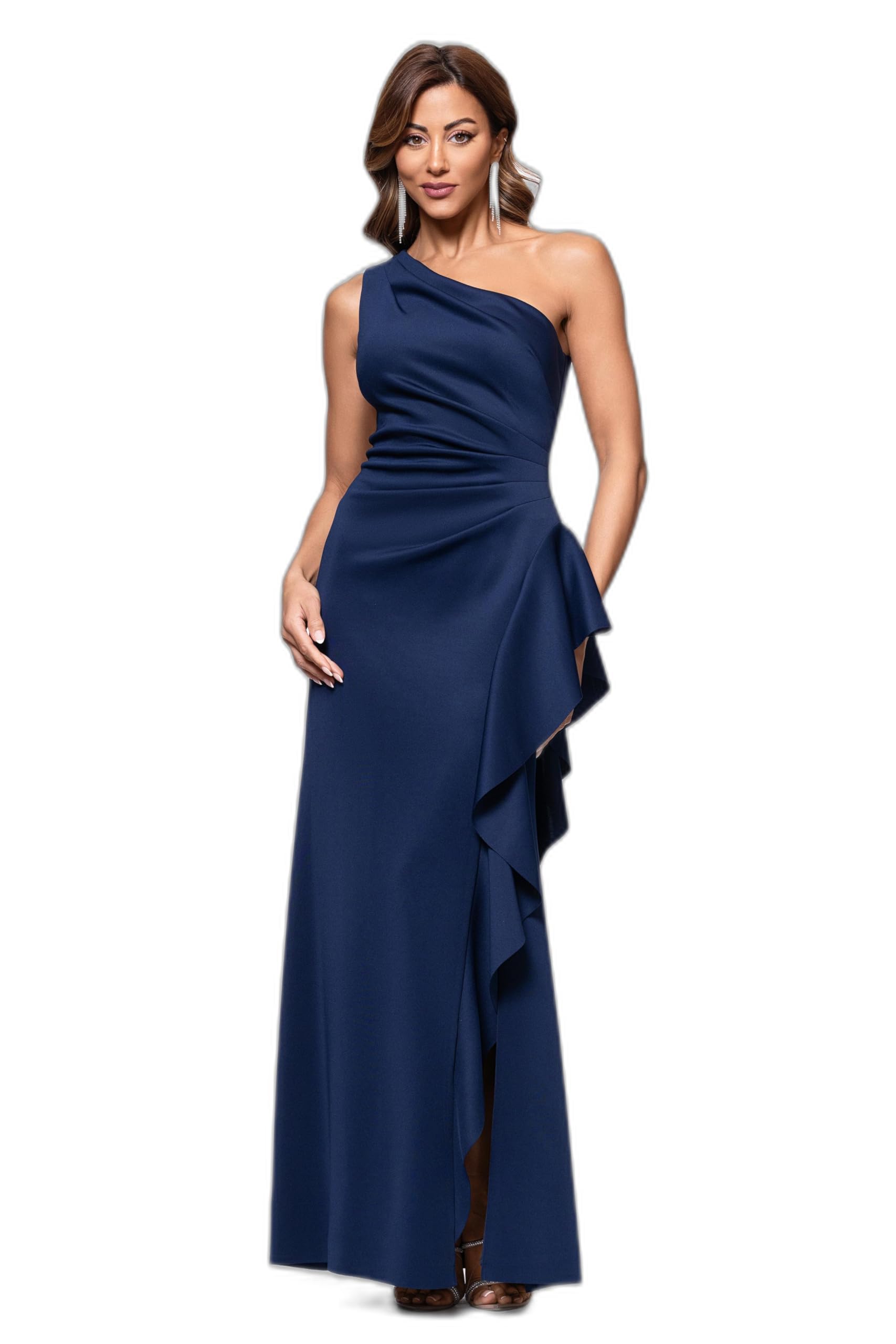 Photo 1 of Xscape Women's Techno Scuba One Shoulder Sleeveless Floor Length Dress, Midnight, 8