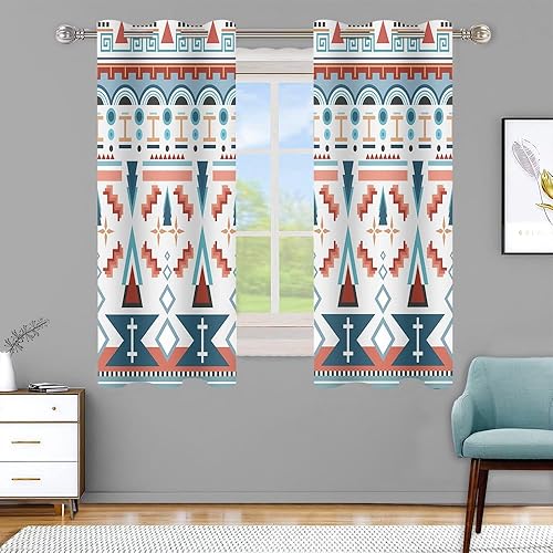 Southwest - Cortina rústica de 42 x 63 pulgadas, cortina de ventana de nativos americanos occidentales para sala de estar y dormitorio, juego de 2