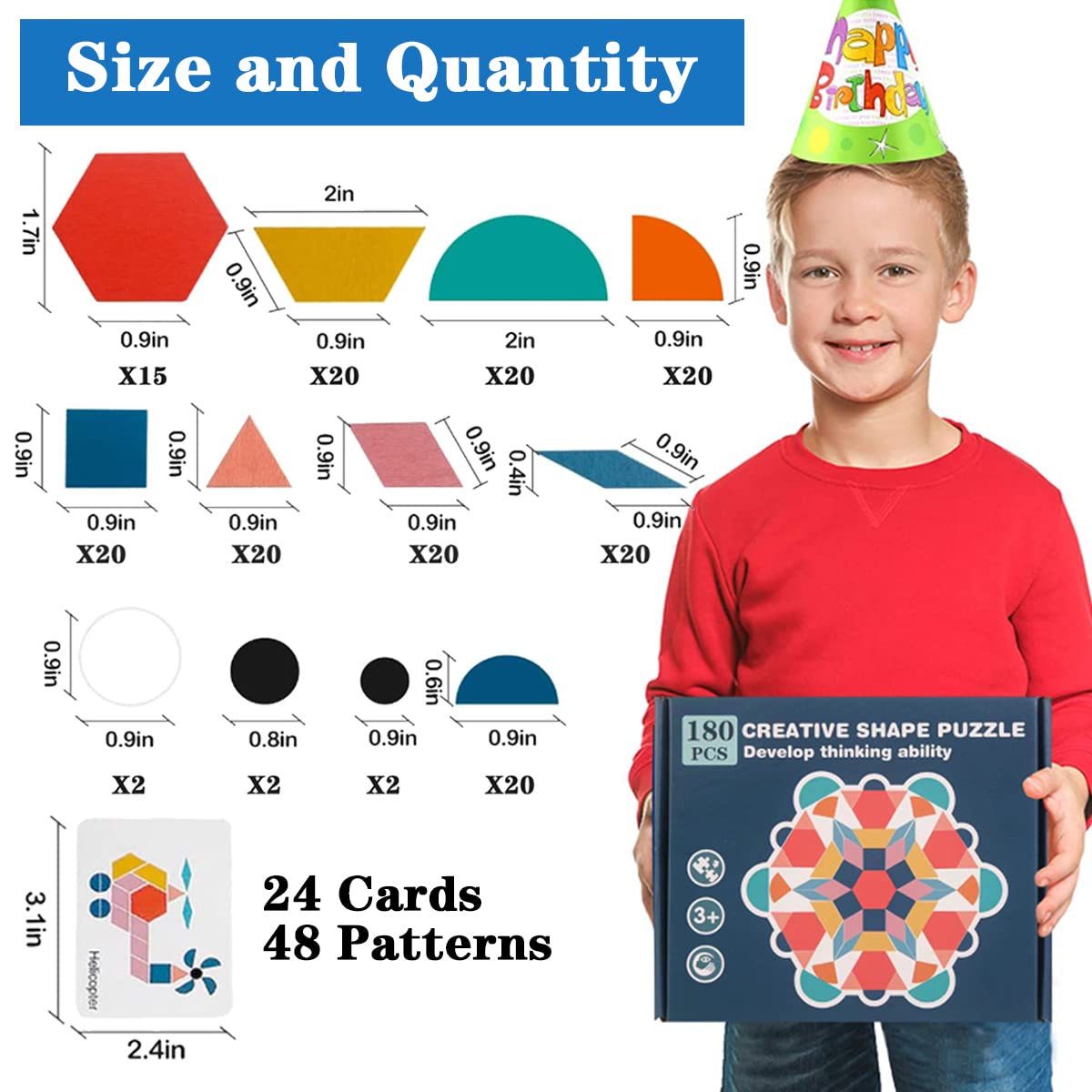 LiRiQi Drewniane puzzle Tangram, klasyczne zabawki edukacyjne Montessori, 180 elementów o geometrycznym kształcie i 24 karty projektowe, prezenty dla małych chłopców dziewczynek dzieci 3, 4, 5, 6 7
