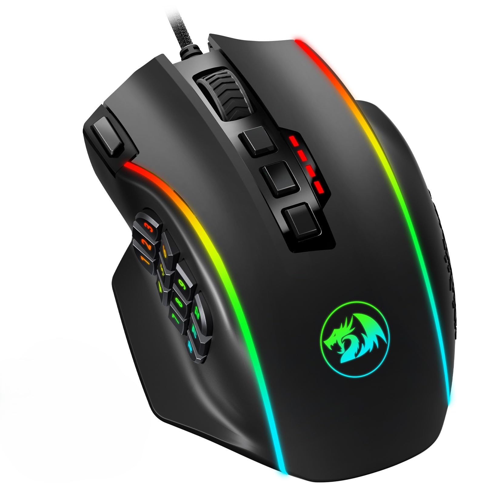 Redragon M901 Wired Gaming Maus MMO RGB LED Hintergrundbeleuchtung M?use 12400 DPI Perdition mit 18 programmierbaren Tasten Gewicht Tuning f¨¹r Windows PC Gaming (Ruß-2)
